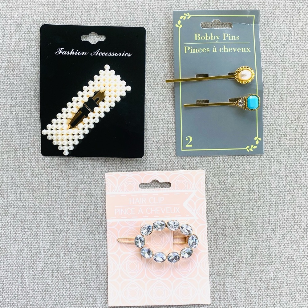 Barrett set Turquoise Pearl Gold Rhinestone NWT